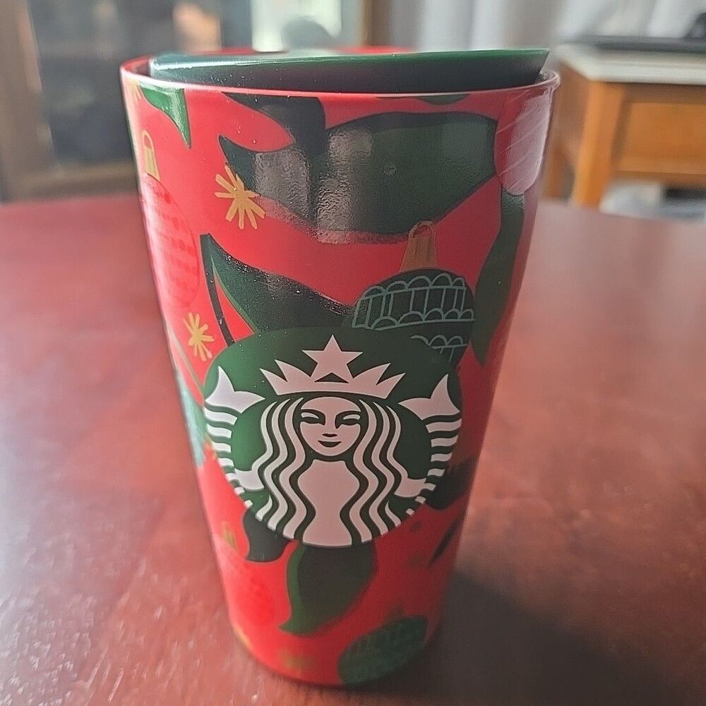 Starbucks Hot Coffee Tumbler Ceramic Christmas Mug w/Lid 12oz Limited Edition